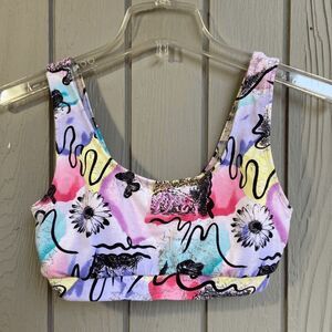 Vintage 90s Jacques Moret Abstract Geometric Sports Bra, SZ M, Made in USA